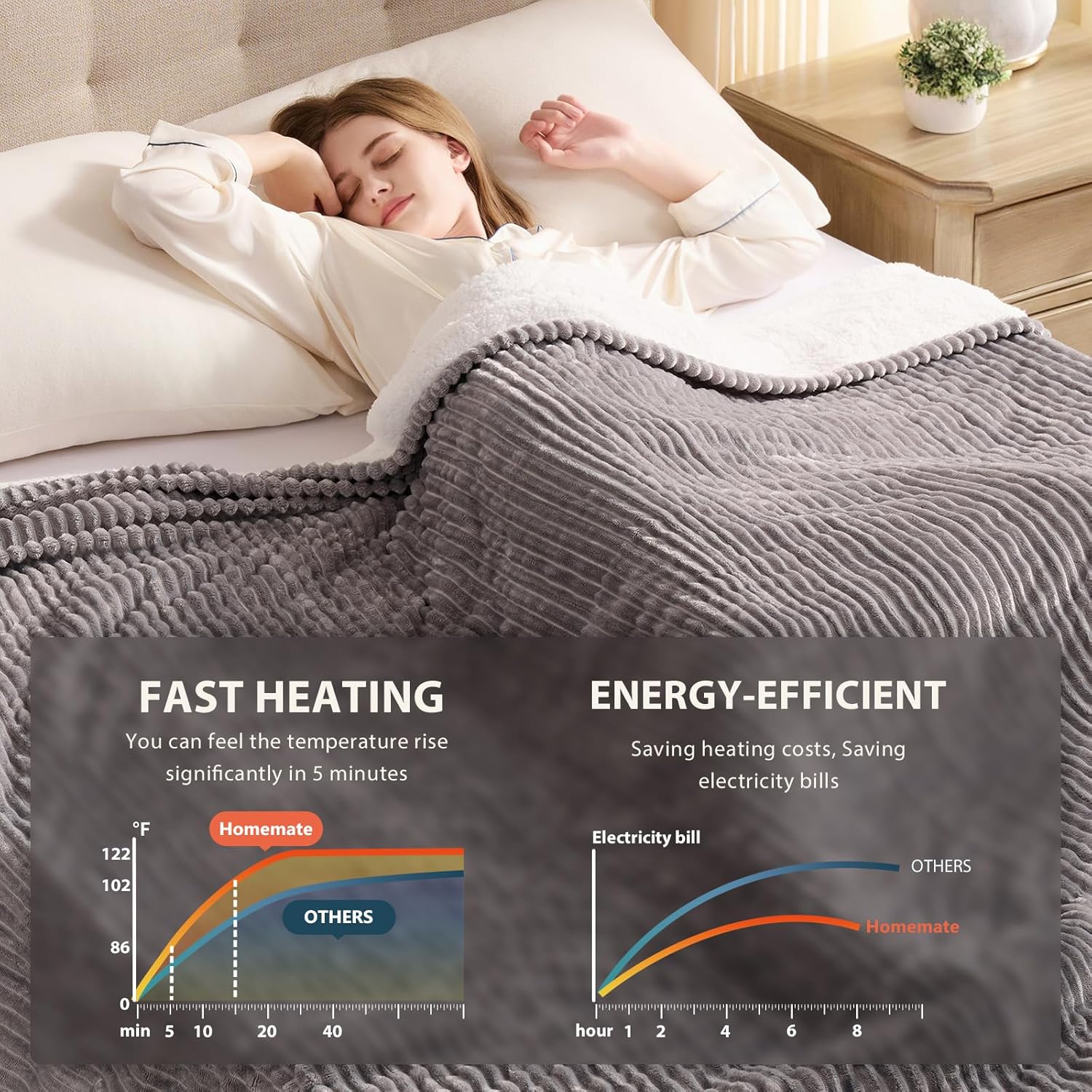 Homemate Striped Heated Blanket