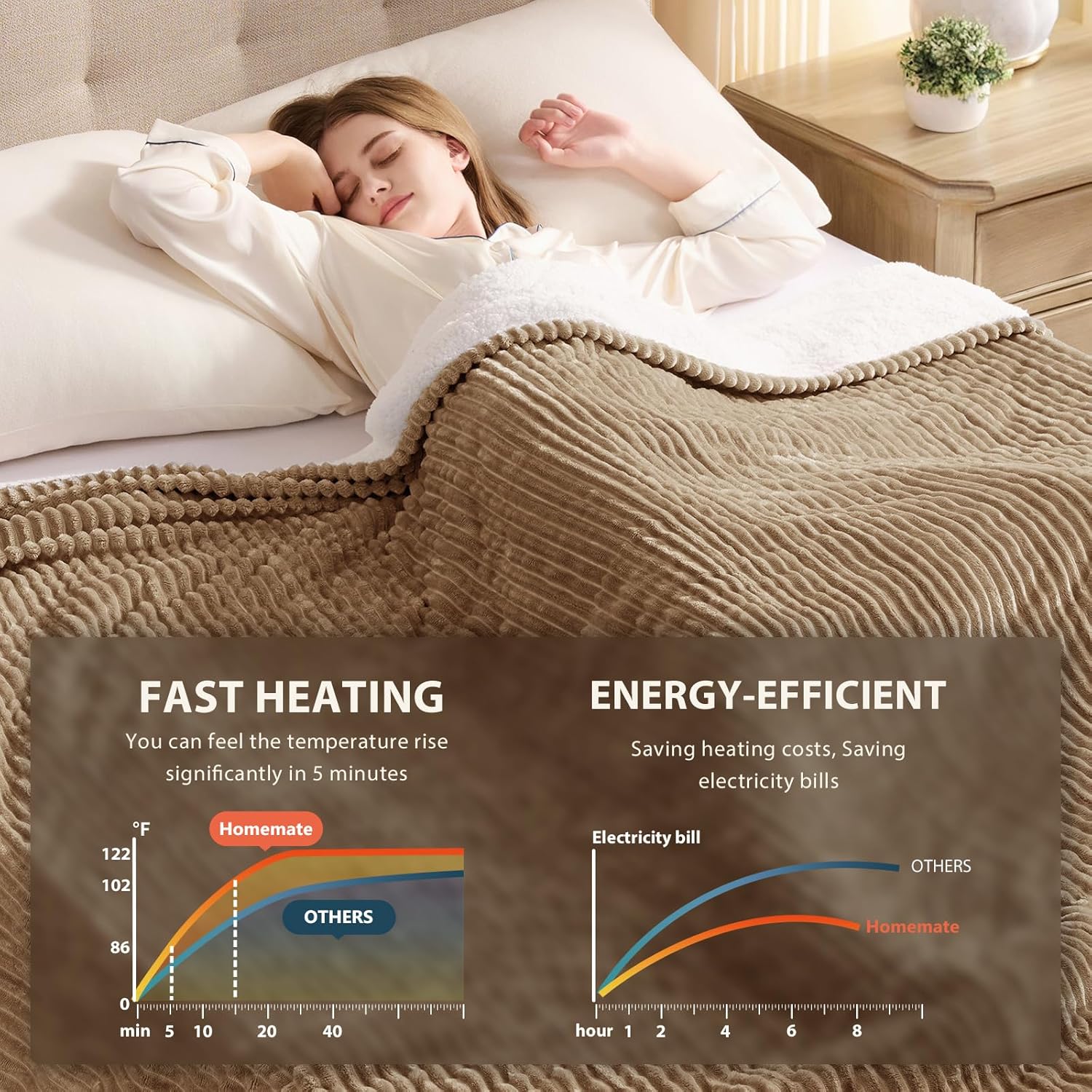 Homemate Striped Heated Blanket