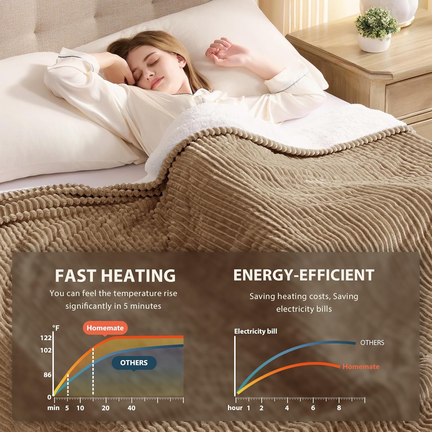 Homemate Striped Heated Blanket